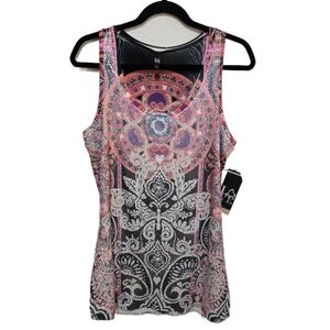 Love Tease Sequin Mandala Paisley Print Tank Top Boho Glam Size Large NWT